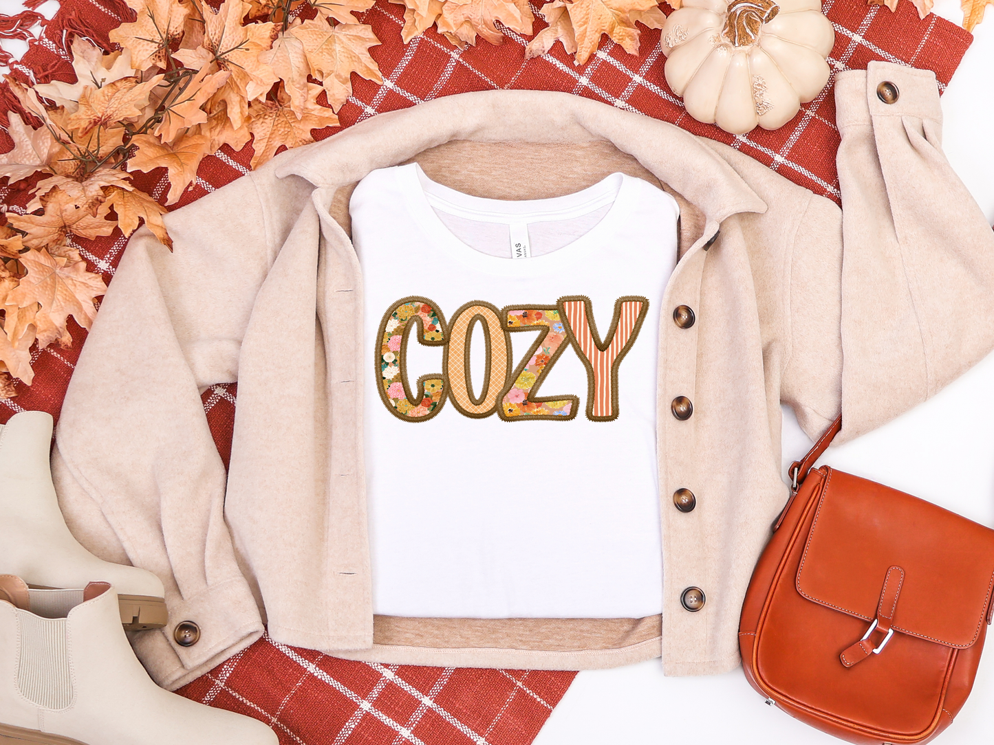 Cozy Floral Patchwork Fall Tee & Sweatshirt