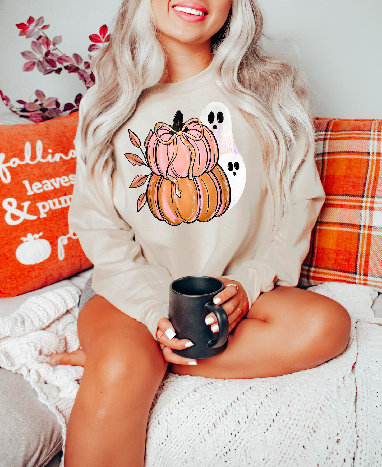 Pink Pumpkin Ghost Comfort Colors Fall Sweatshirt