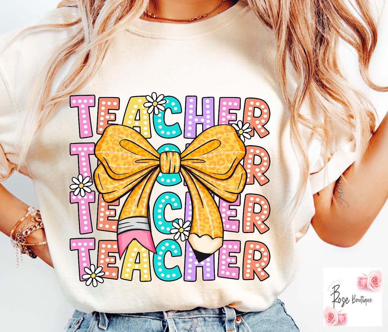 Teacher with Pencil Bow Tee