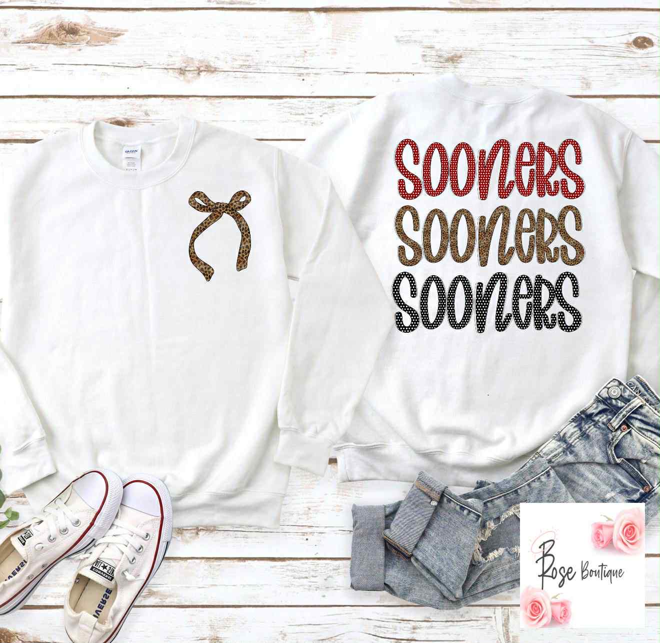 Triple Sooners + Leopard Bow Sweatshirt