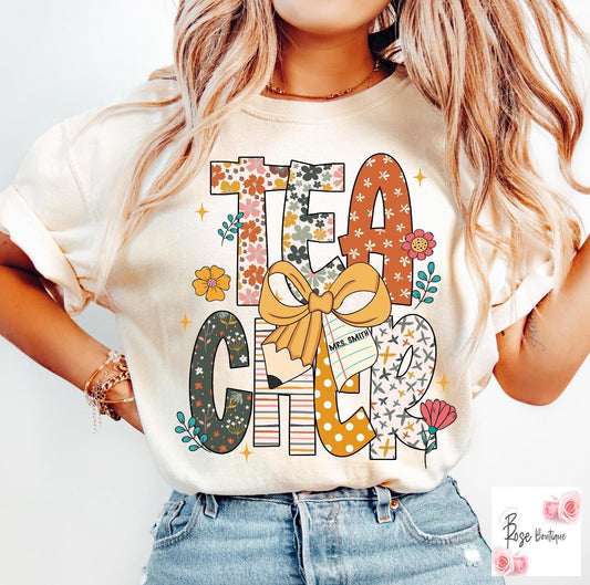 Teacher Floral Custom Name Tee