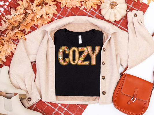 Cozy Floral Patchwork Fall Tee & Sweatshirt