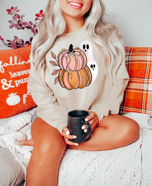 Pink Pumpkin Ghost Comfort Colors Fall Sweatshirt