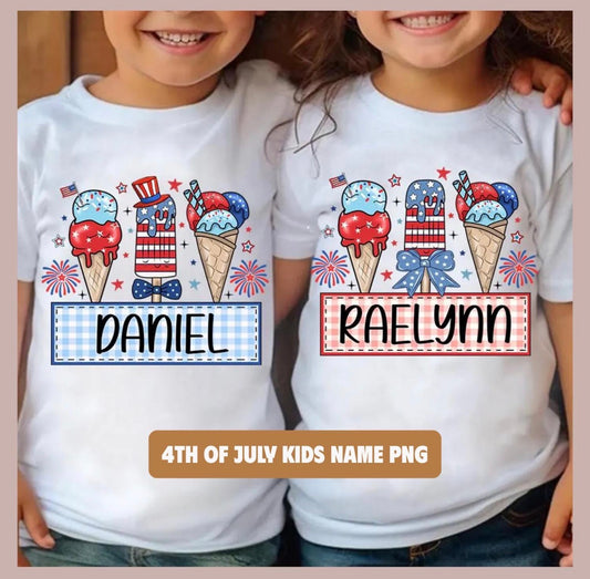 Personalized 4th of July Kids Name Tee