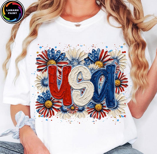 USA Floral Patriotic Tee
