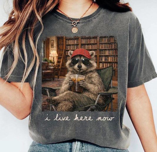 I Live Here Now Raccoon Tee