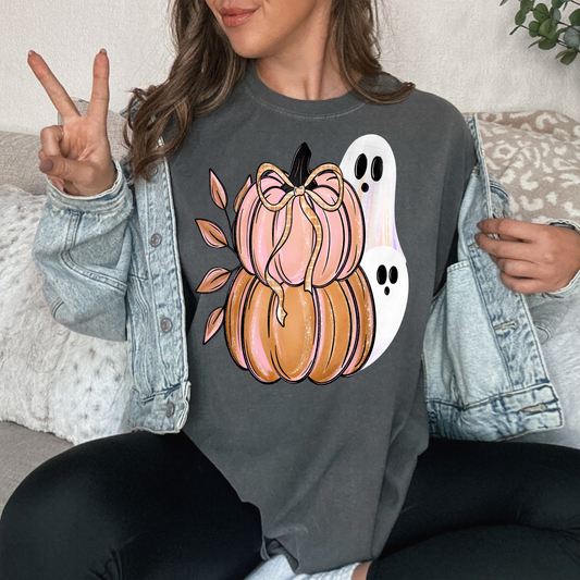 Pink Pumpkin Ghost Comfort Colors Fall Shirt |