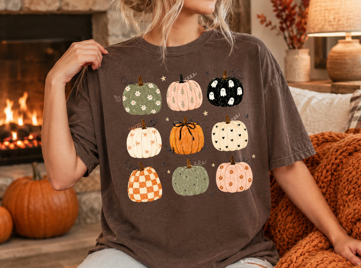Cozy Pattern Pumpkin Fall Graphic Tee