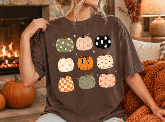 Cozy Pattern Pumpkin Fall Graphic Tee