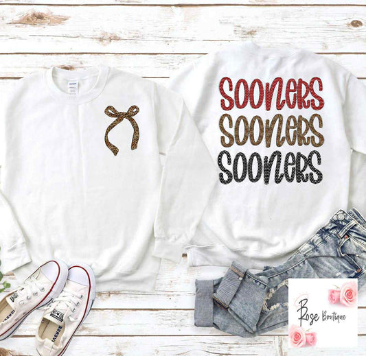 Triple Sooners + Leopard Bow Sweatshirt