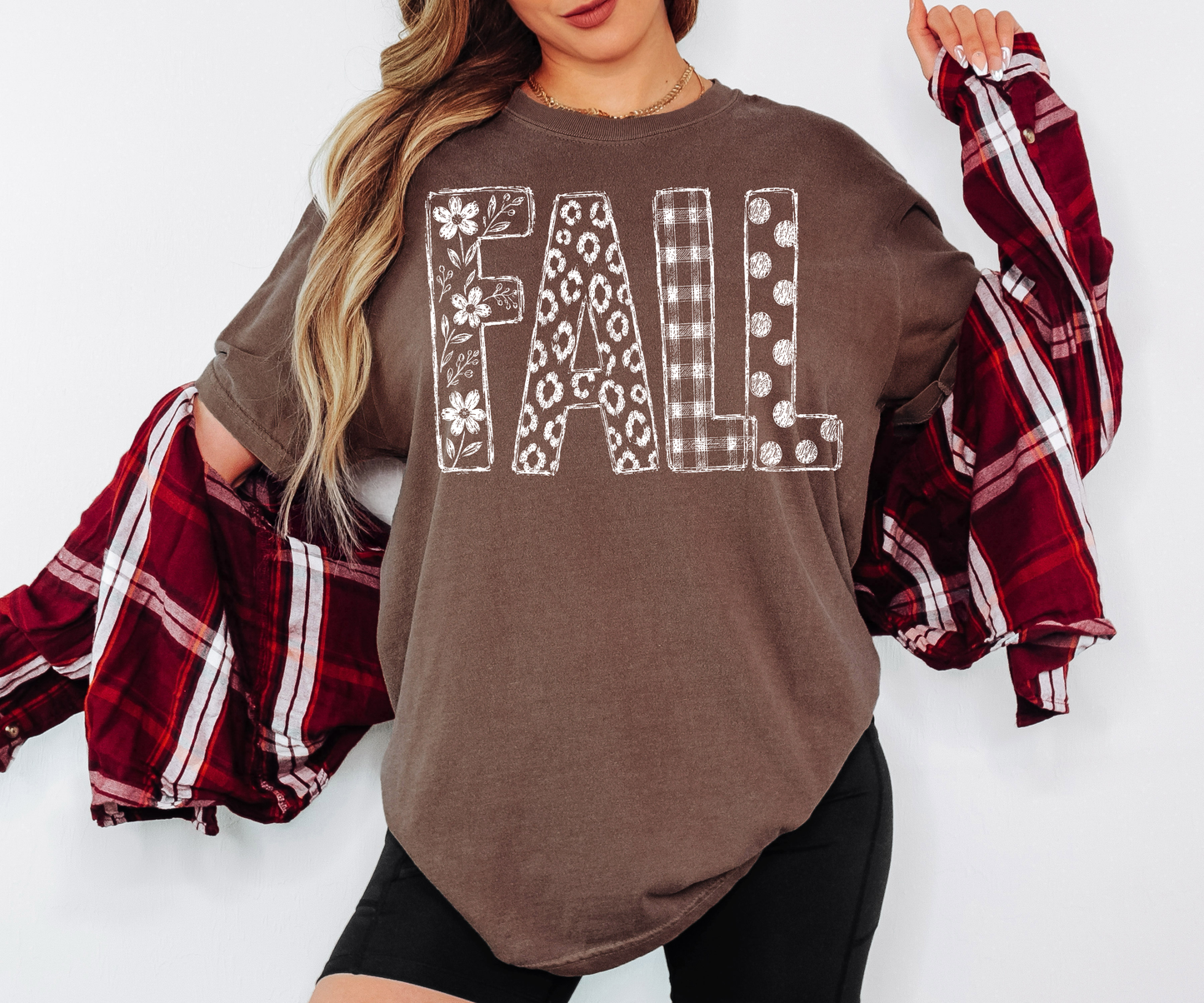 Fall Patchwork Pattern Graphic Shirt
