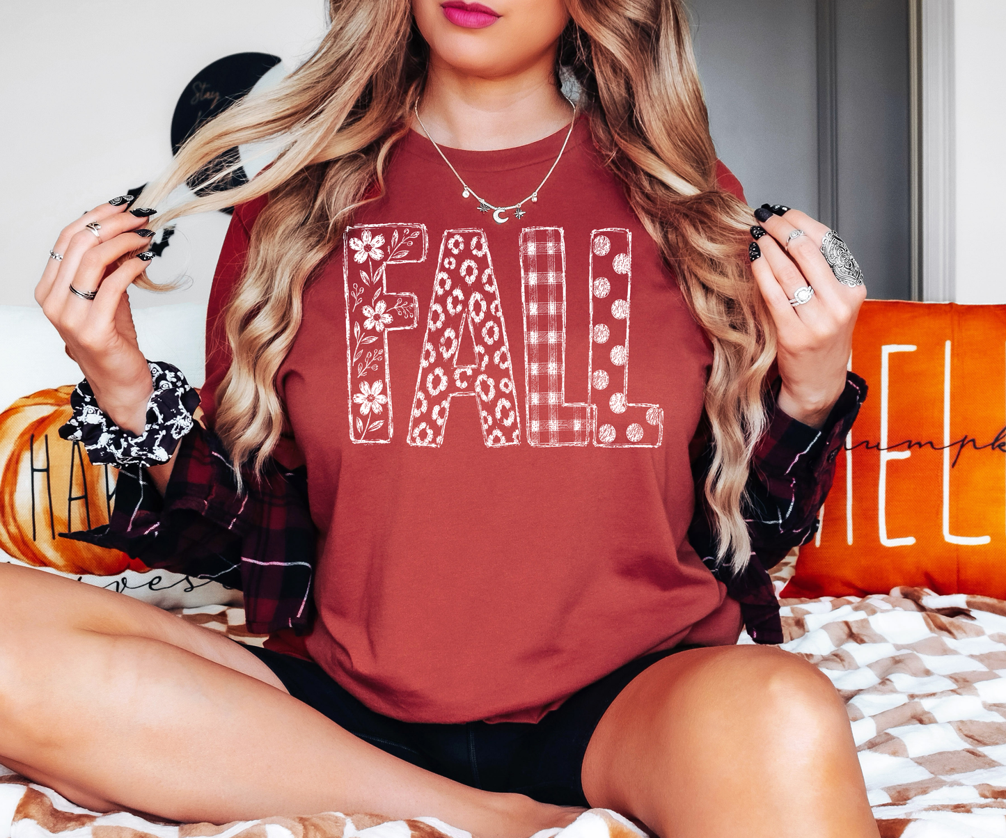 Fall Patchwork Pattern Graphic Shirt